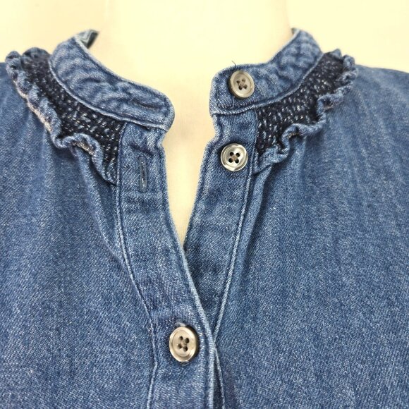 Boden Caitlin Smocked Indigo Denim Chambray Button Down Top Women Size 6 - Picture 4 of 8